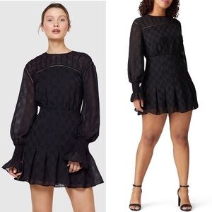 STEVIE MAY Black Bishop Sleeve Box Pleat Hem Witchy Checkerboard Mini Dress XL